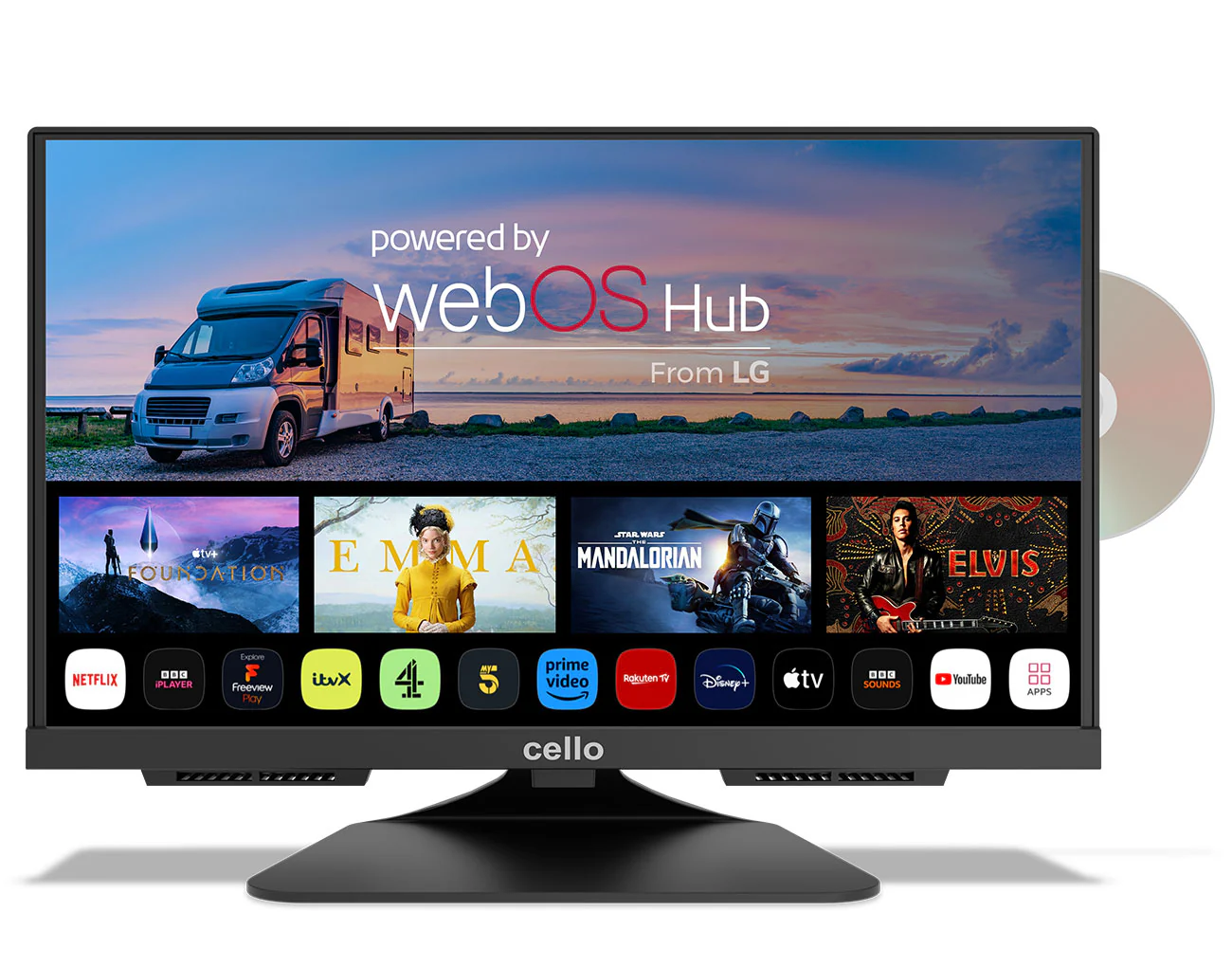 19″ Smart WebOS 12-Volt TV with DVD & Perfect Pitch Sound (FR)