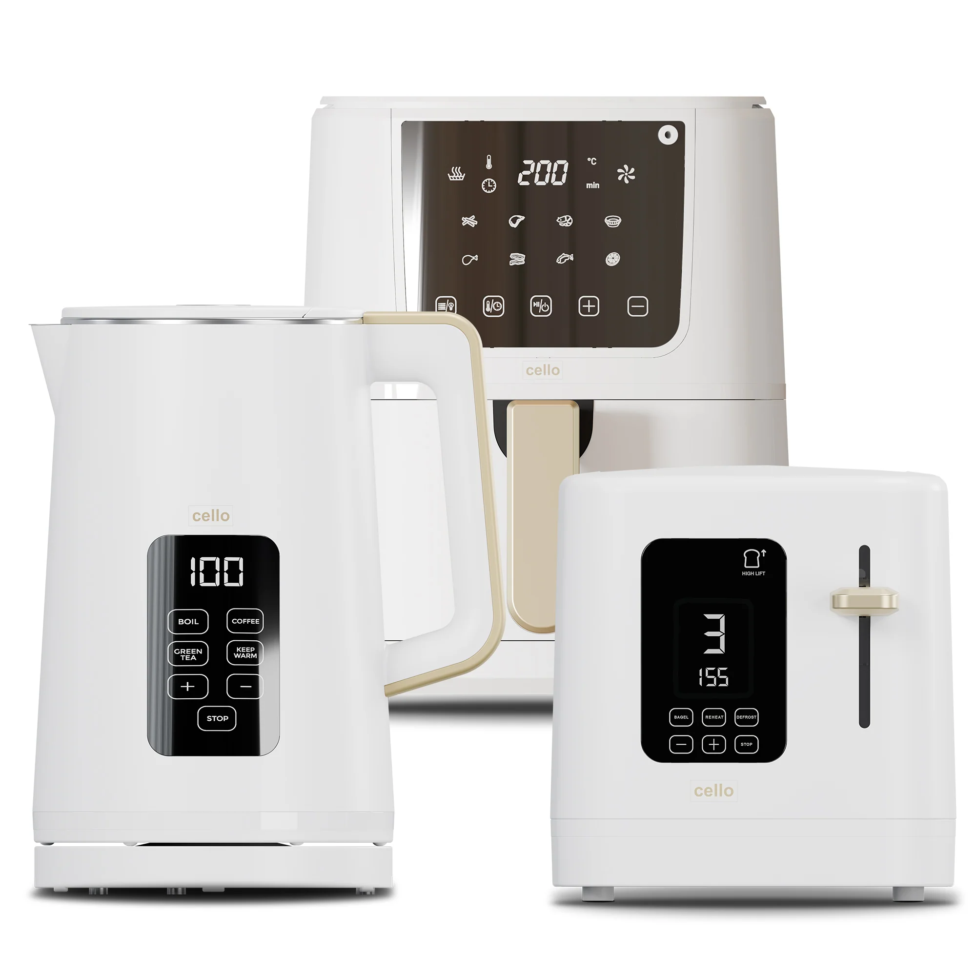 Kitchen Bundle - Digital Kettle + 2 Slice Toaster + Single Air Fryer (DE)